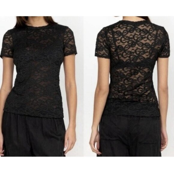 Johnny Was Tops - Johnny Was NWT Large Black Astrid Sheer Embroidered Lace Sheer Blouse NEW W TAGS